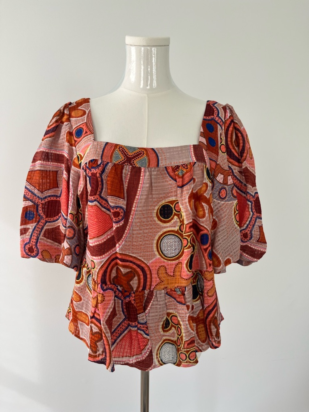 Marie Oliver Pink & Orange Patterned Square-Neck Blouse
